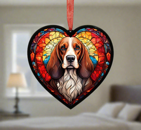 Basset Hound Stained Glass Effect Heart Suncatcher